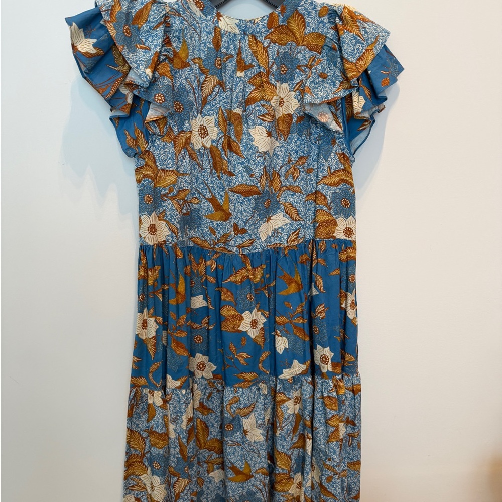 Ulla Johnson Blue and Brown Floral Midi Dress - Picture 4 of 7